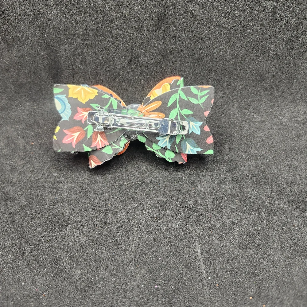 Hand Crafted Gold Glitter Butterfly Hair Bow Barrette Clip Faux Leather